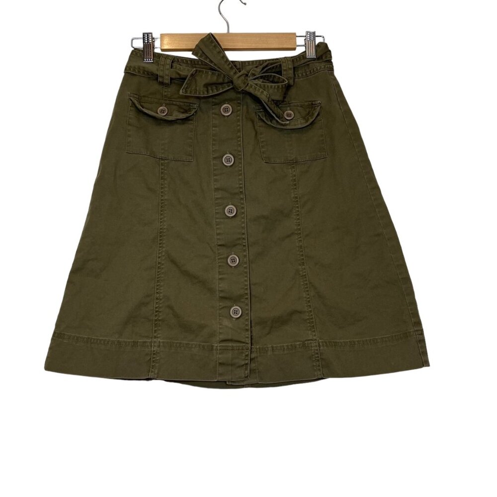 Talbots Stretch Skirt Green‎ Button Front Tie Waist Belt Size 2